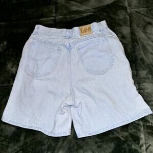 Vintage Lee Denim Shorts Womens 14 Long Blue Cotton Light Wash High Waisted